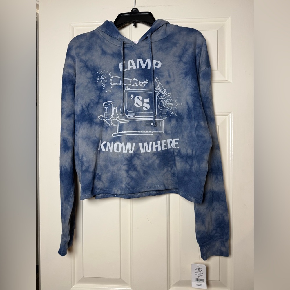 Stranger Things Camp Know Where tie-dye cropped hoodie